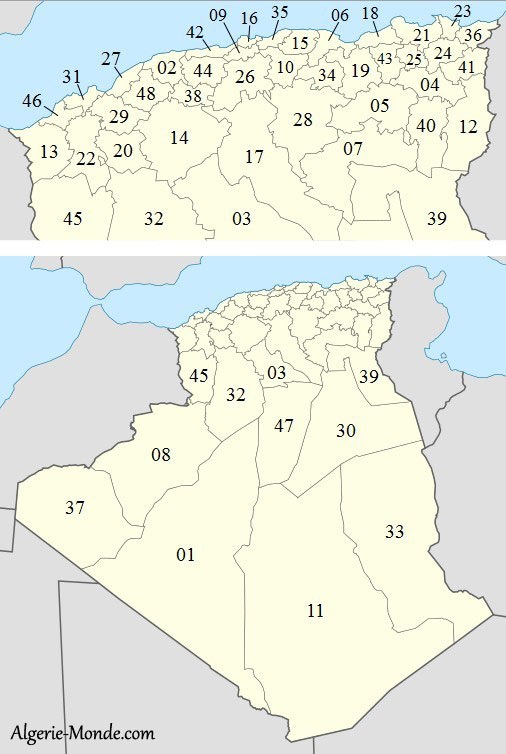 Carte Wilayas Algérie