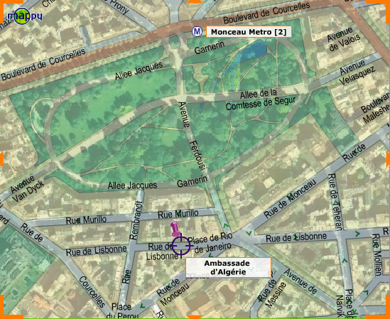 Plan d'accs de l'Ambassade d'Algrie  Paris en France